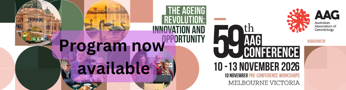 AAG Conference branded image with scrolling text: Program now available! 