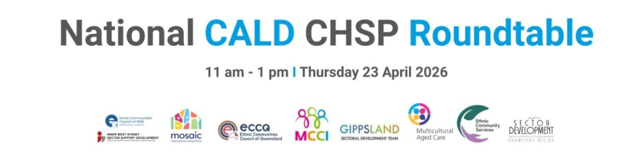 Banner for National CALD CHSP Roundtable with Partners in Culturally Appropriate Care logos