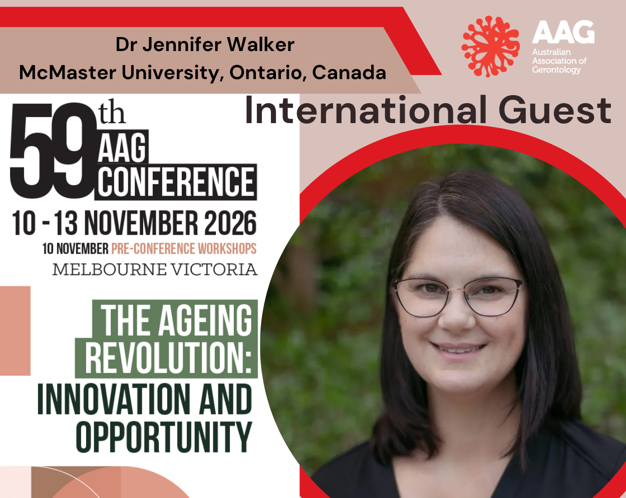 AAGConf26 promotional image featuring Dr Jennifer Walker of McMaster University, Canada, as a special international guest